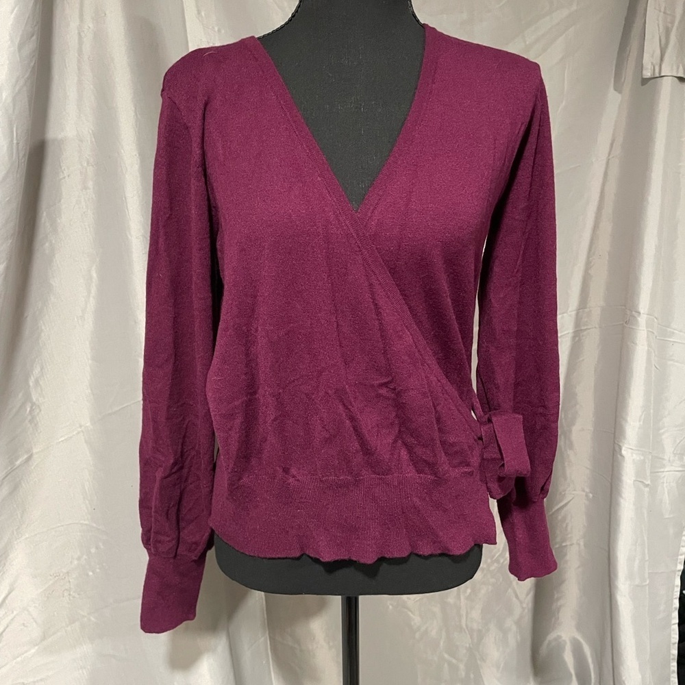 Ryegrass Elegant V-Neck Wrap Sweater - Deep Purple - Picture 2 of 9